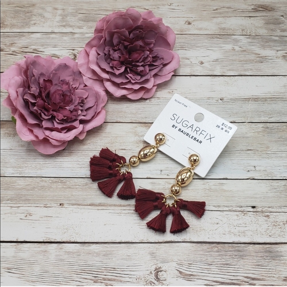 New Sugarfix By BaubleBar Threaded Burgundy Tassel Earrings